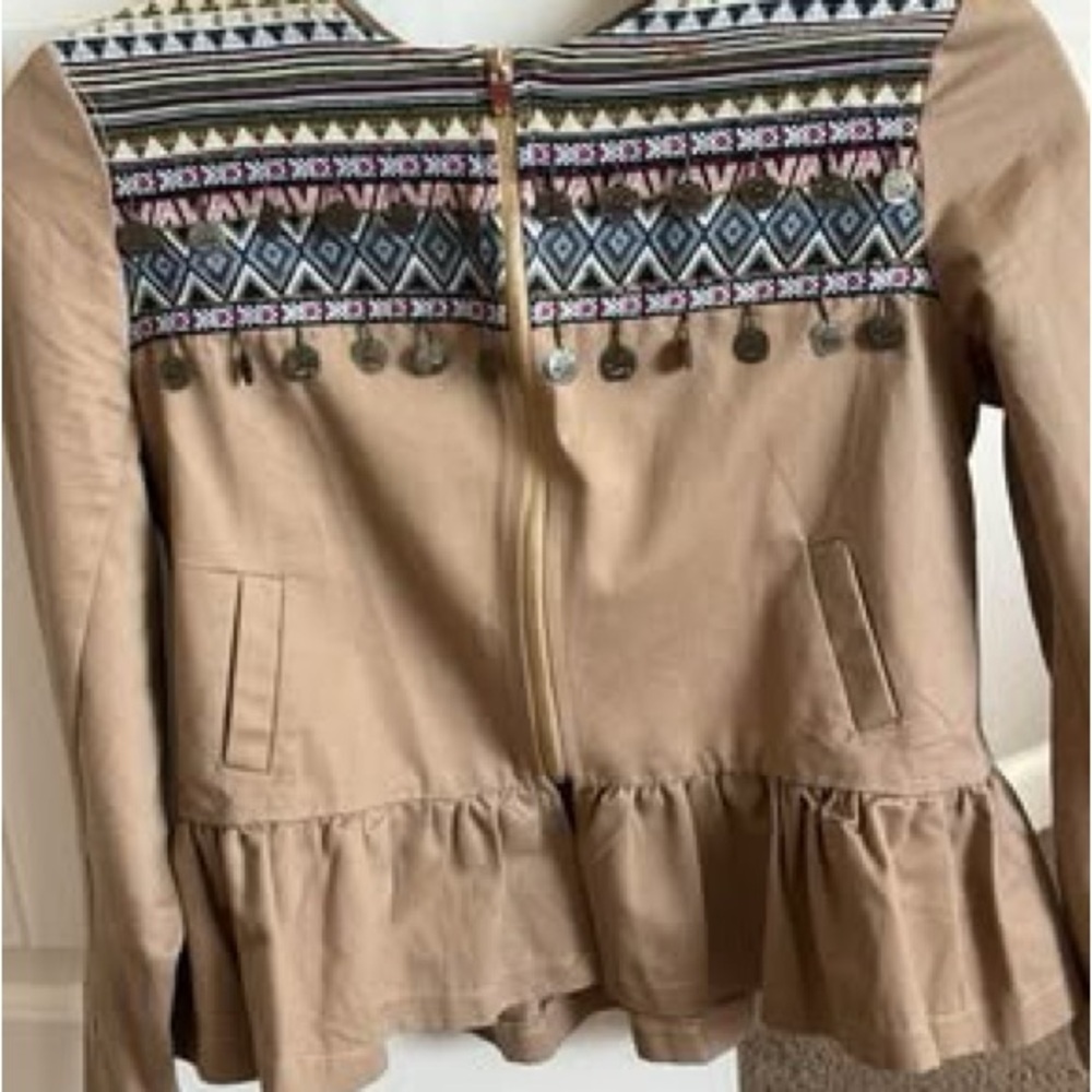 Bohemian Tan Jacket with Patterned Yoke
